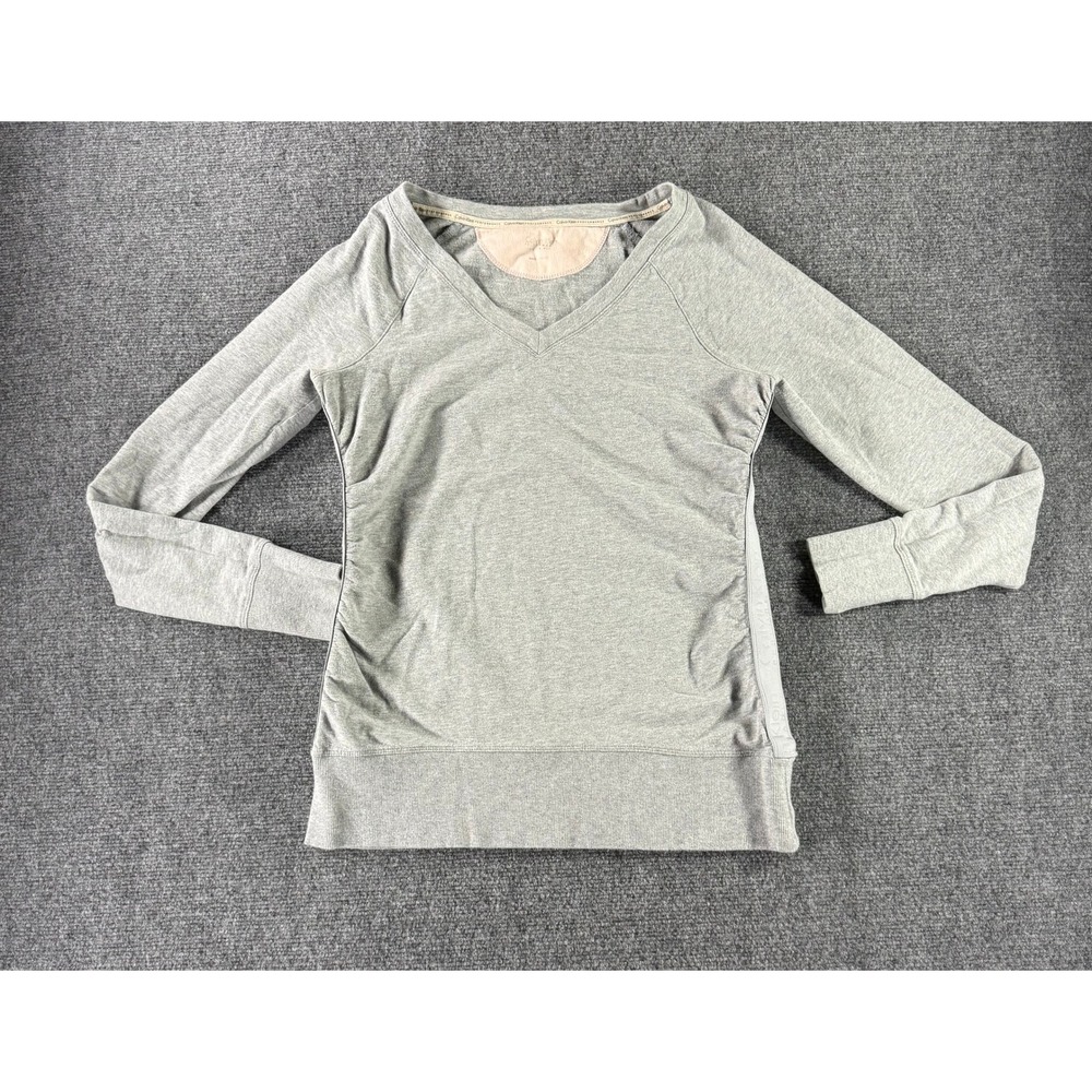 Calvin Klein Performance Womens Gray V-Neck Ruched Side Logo Pullover Top Size M